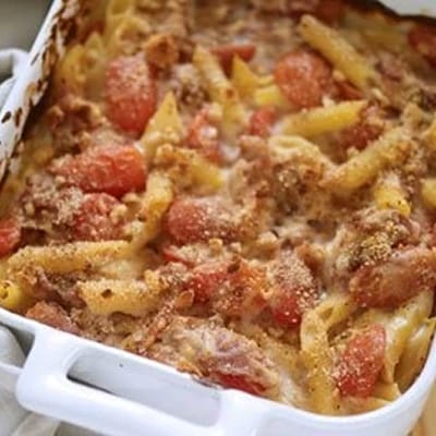 CHEESE TRUFFLE AND PARMA HAM PASTA BAKE